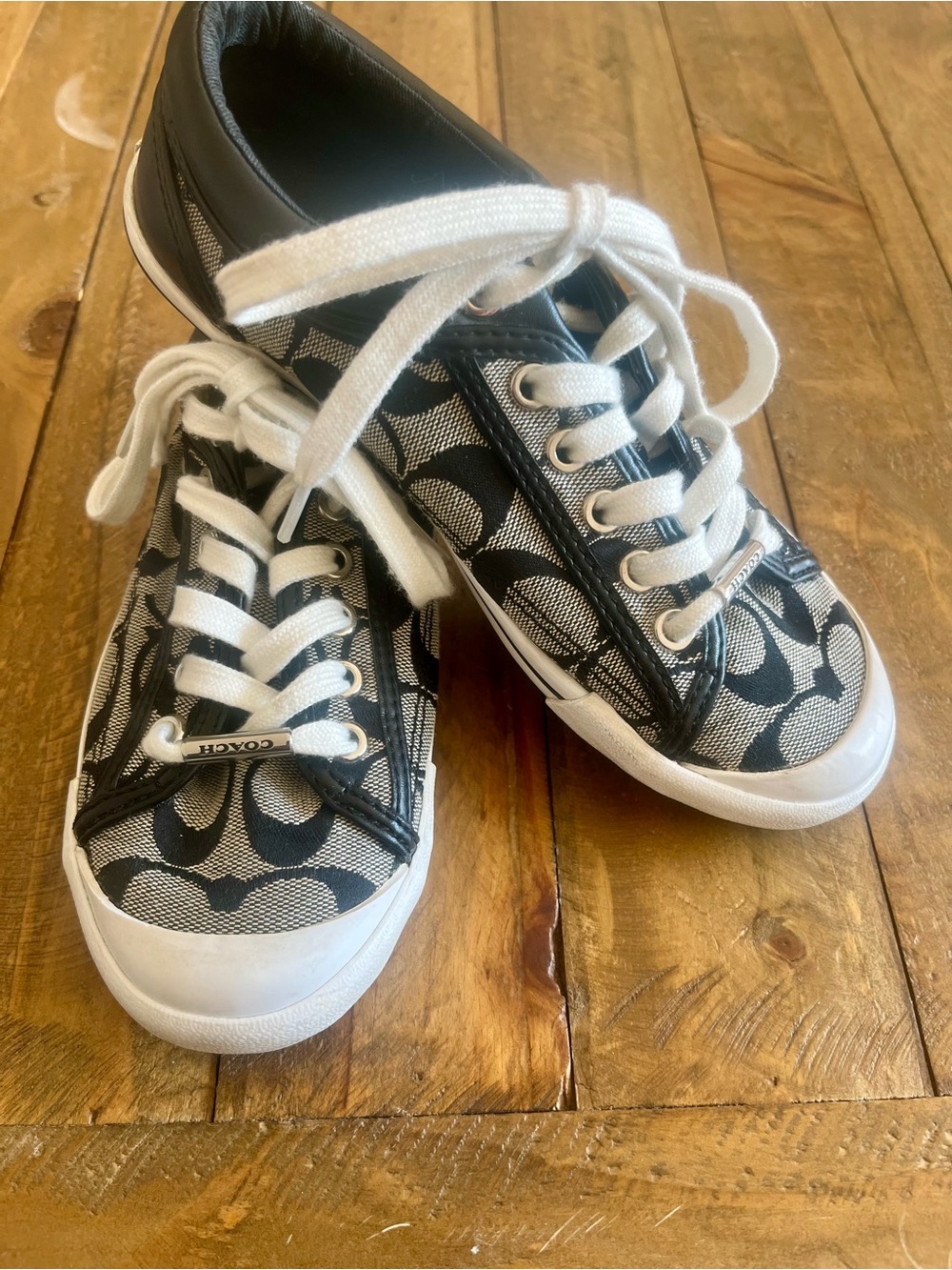 Coach Francesca Sneakers Signature C Logo Print Black White Size 5